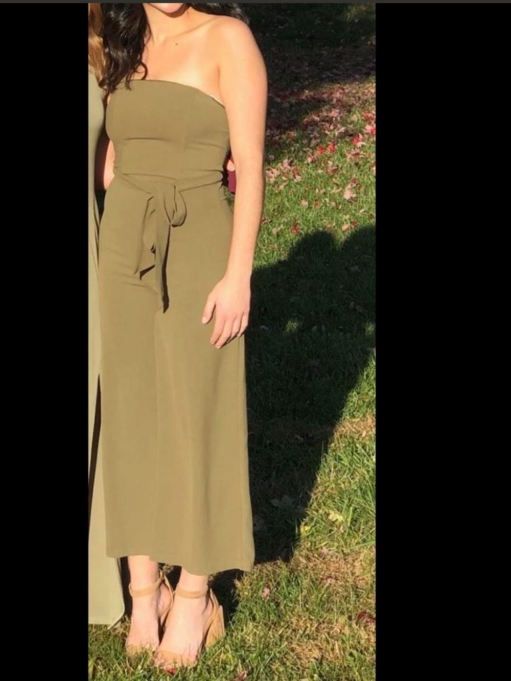 Strapless Olive Jumpsuit with Waist Tie